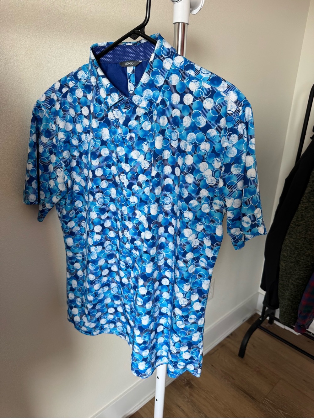 BOHIO Havana Collection Men’s Blue Abstract Circle Resort Shirt Size Large